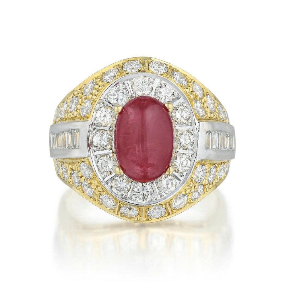 3.80 CT Cabochon Ruby And Diamond Ring 18k